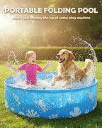 Foldable Kiddie Pool with Canopy, 47 in, Non-Inflatable, Blue | UPF 50+ sun canopy; portable baby pool for toddlers ages 1-3 and dogs, suitable for backyard, beach and outdoor water play