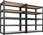 Set of 2 Garage Shelving Heavy Duty Storage Shelves, Metal Adjustable Shelving Unit, Utility Garage Organizer Shelf for Basement, Pantry, Kitchen, Warehouse, 15.7" Dx35.4 Wx71.2 H, Black