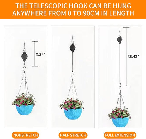 4PCS Plant Pulley Retractable Pulley Plant Hanger Hanging Flower Basket Hook Adjustable Retractable Plant Pulley Hangers - Versatile Height Hooks for Hanging Baskets, Flower Pots, and Bird Feeders