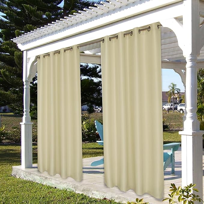 BONZER Waterproof Outdoor Curtains for Patio Porch Pergola Cabana Light Filtering Privacy Grommet Indoor Curtain Panels for Bedroom Living Room, 1 Panel, 84W x 84L inch, Cream