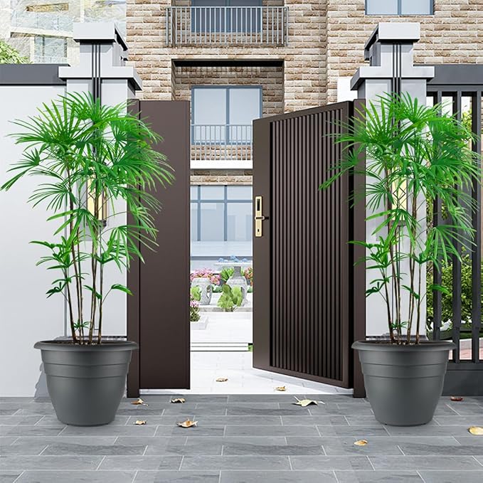 3 Pack Large 16 Inch Plastic Plant Pots for Outdoor Plants,Durable & Lightweight Flower Pots with Drainage Holes,Weather-Resistant Large Planters for Patio Garden(Gray)