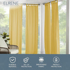 Elrene Home Fashions Matine Weatherproof Tab-Top Indoor/Outdoor Solid Color Curtain Panel for Porch, Pergola, Patio, Deck, 52”W x 95”L, Yellow