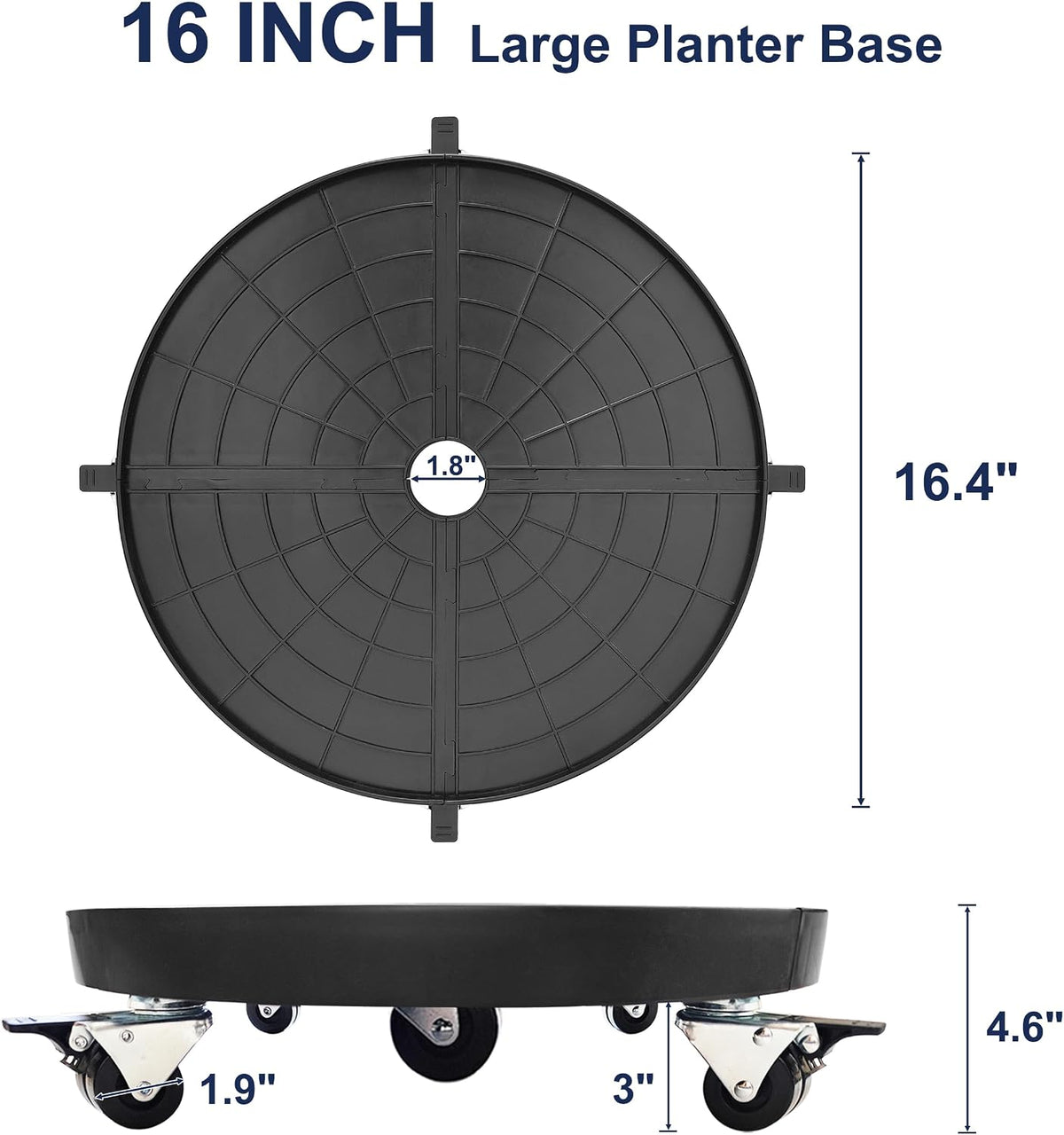 16 inch plant caddy with wheels outdoor indoor, side view