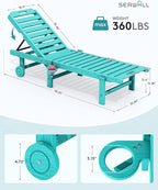 SERWALL Outdoor Chaise Lounge Set of 4, 78" Patio Lounge Chair with 5 Positions Adjustable Backrest, HDPE Lounger with Rolling Wheels & Cup Holder for Poolside, Beach, Garden, Aruba