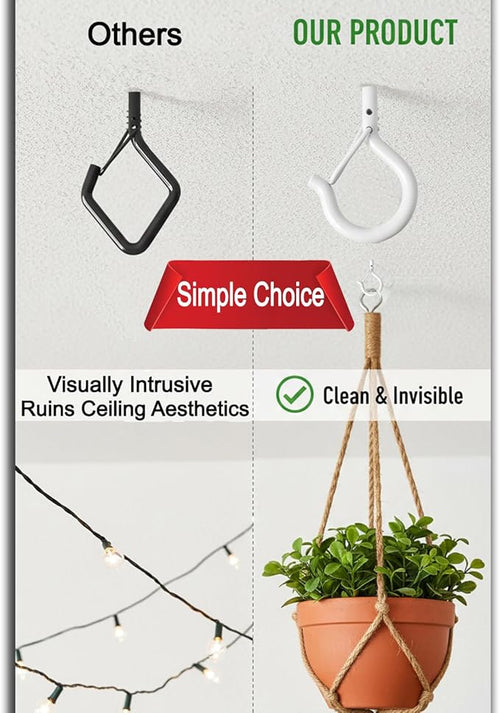 20 Pack Q Hanger Hooks with Safety Buckle, Rustproof Screw Hooks for Hanging String Lights, Bird Feeder, Plants, Wind Chimes & Holiday Decorations, Holds Up to 40 lbs（2.2" White Vinyl Coated ）