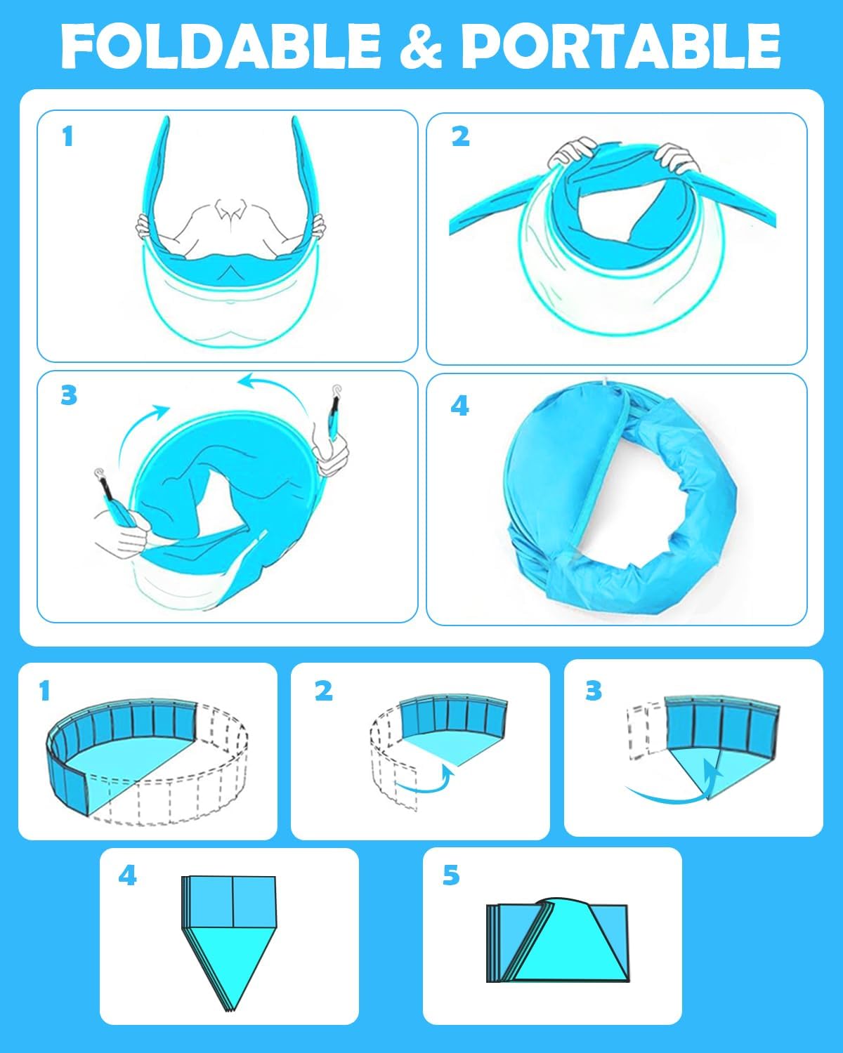 Foldable Kiddie Pool with Canopy, 47 in, Non-Inflatable, Blue | UPF 50+ sun canopy; portable baby pool for toddlers ages 1-3 and dogs, suitable for backyard, beach and outdoor water play