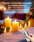 12 Pack Tea Lights Candles Battery Operated with Charging Dock, Remote Control Rechargeable Candles, Flickering Flameless LED Tealight for Votive, Table Decorations, Wedding, Halloween, Christmas
