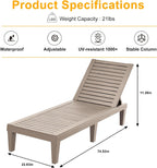 ROJIK Outdoor Chaise Lounge Chair, Single, Grey | 5-Position Adjustable Backrest, Waterproof & Lightweight, Durable Indoor/Outdoor, For Garden Pool Beach