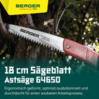 BERGER Folding Saw – Professional 7" Pull-Saw with Chrome-Plated Carbon Steel Blade, Coarse Teeth for Tree Trimming, Soft Wood Cutting, Camping, Gardening – 64650