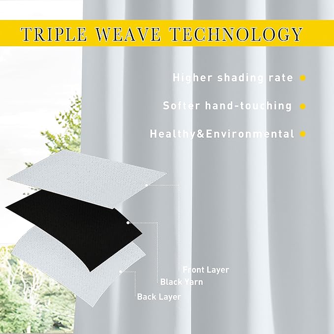 NICETOWN Blackout Outdoor Curtains for Patio Windproof 2 Panels Top & Bottom Pocket & Back Tab, Thermal Fixed Waterproof Safe Drapes Keep Privacy for Yard/Porch, Greyish White, W52 x L108