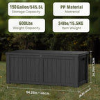150 Gallon Waterproof Outdoor Storage Box,Resin Deck Box,Lockable Outside Storage Box Container for Patio Furniure,Garden,Tools (150 Gallon,Black)
