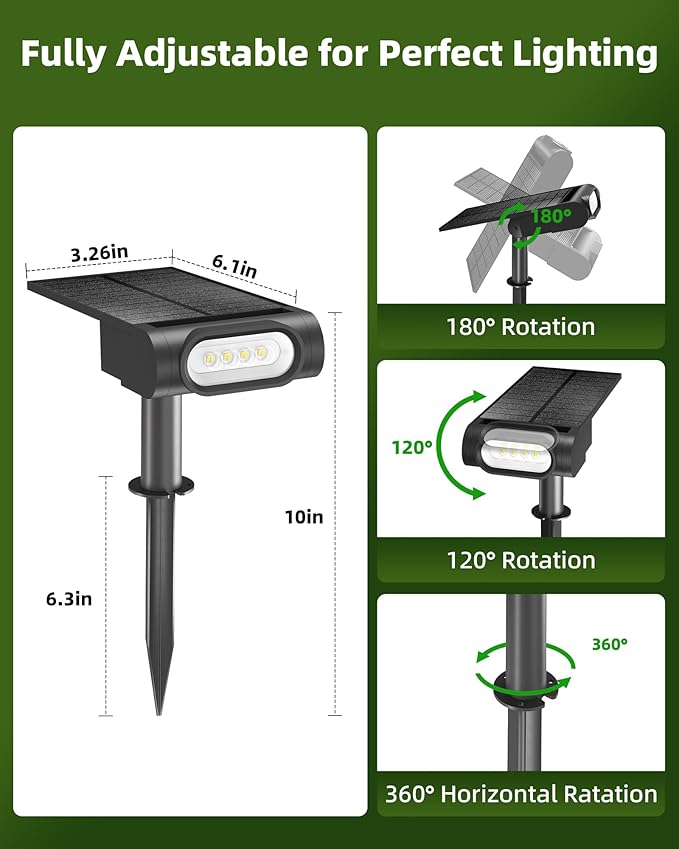EZVALO Solar Spot Lights Outdoor IP67 Waterproof, Adjustable Solar Landscape Lights, 3 Lighting Modes Solar Spotlights for Outside Yard Garden Plant Trees Pathway Flag (Warm White-2Pack)
