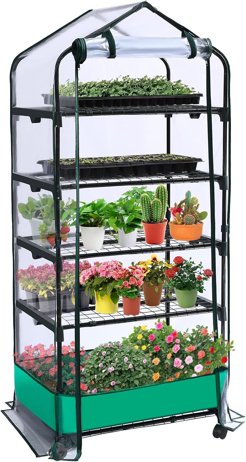 5 tier mini greenhouse with wheels for indoor, main product view