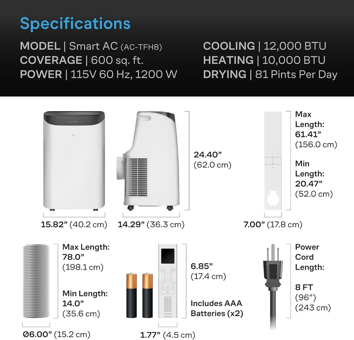 ac infinity smart portable air conditioner 5-in-1, all-season, view 9