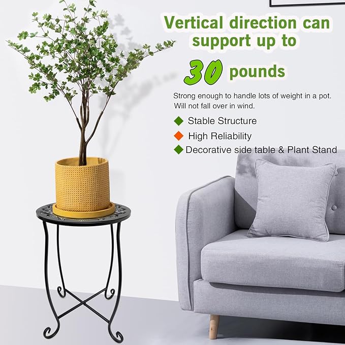 Fashion&cool Outdoor Side Tables, 2 Pack Patio Side Table, Weather Resistant Metal Small Round Outdoor End Table Side Table for Patio Yard Porch Balcony Garden Bedside, Plant Stand for Indoor Outdoor