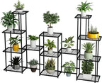 Twhep Tall Multi Tier Plant Stand, 13 Tiers Multifunctional Plant Stands for Indoor Plants, Decorative Black Steel Plant Shelf for outdoor Patio Garden Balcony and Yard