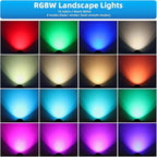 Low Voltage Landscape Lighting,12V-24V RGBW Color Changing Landscape Lights IP67 Waterproof Landscape Spotlights for Garden Yard Holiday Halloween Christmas Decor (2 Pack)