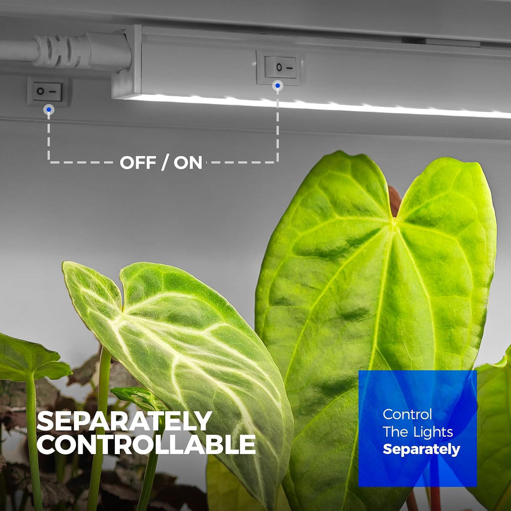 Barrina T5 Grow Lights for Indoor Plants, 5000K Full Spectrum, 1FT, 4 Packs | 1FT LED Growing Lamp, Plant Light Strip for Seed Starting, Vegetables and Greens, Plug and Play, Linkable