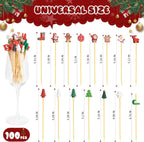 300 Pack Christmas Cocktail Picks Party Supplies, 15 Kinds of Toothpicks for Appetizers, 5.1 Inch Natural Bamboo Tree Cocktail Picks Charcuterie Drink Stirrers Skewers Holiday Decorations Decor