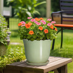 Ceramic Planter - 12 Inch Plant Pot for Indoor Outdoor, Round Planter with Drainage Hole and Saucer, Large Plant Pot, Modern Flower Pots, Home Garden Apartment Decor, Gardening Gifts, Green