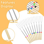 10 Pack Smores Sticks, 32 Inch Marshmallow Roasting Sticks for Fire Pit | Extendable Roasting Skewers with Bag. Hot Dog Fork. Smores Kit for Campfire Camping Essentials. 304 Stainless Steel.