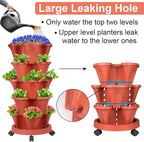 DUNCHATY Stackable Planters 5 Tier Vertical Garden Planting Tower Planters Strawberry, Herb, Flower, and Vegetable Planter Indoor Outdoor Gardening Pots with Removable Wheels and Tools, 2 Bundle