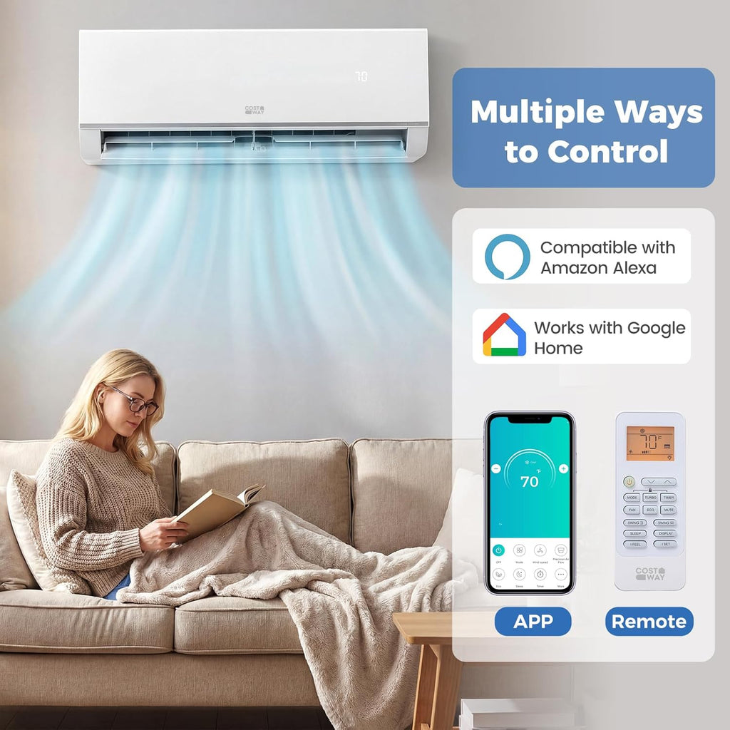 costway 12000 btu mini split air conditioner &, side view