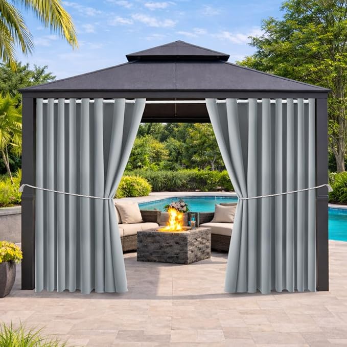 Waterproof Outdoor Curtain W105 x L95 - Grommet Top Sunlight Blocking Window Treatment Drapes Blackout Curtains for Home Bedroom Living Room Outdoor Patio Porch Pergola Cabana Gazebo (Light Gray)