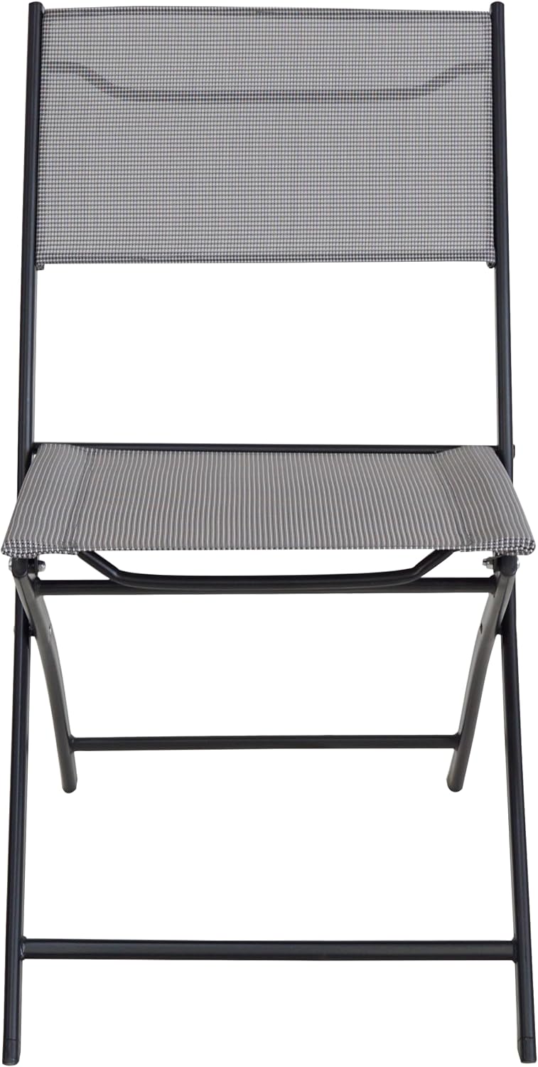 2-Piece Folding Bistro Sling Chairs, Portable Outdoor Patio Dining Set, Gray, No Assembly