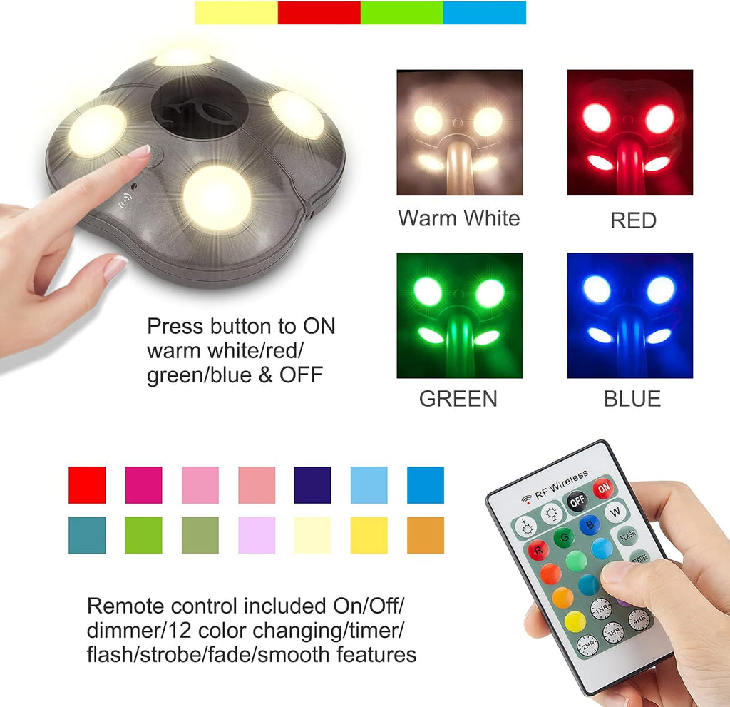 HONWELL Patio Umbrella Light Outdoor Wireless Battery Operated LED Table Umbrella Lights with Remote, 12 Color Changing Outside Umbrella Pole Light, Camping Lights for Umbrellas (Brown)