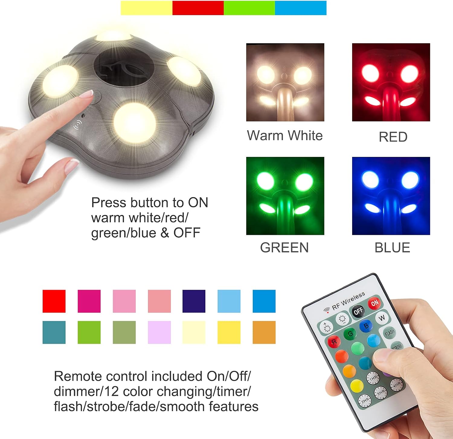 HONWELL Patio Umbrella Light Outdoor Wireless Battery Operated LED Table Umbrella Lights with Remote, 12 Color Changing Outside Umbrella Pole Light, Camping Lights for Umbrellas (Brown)