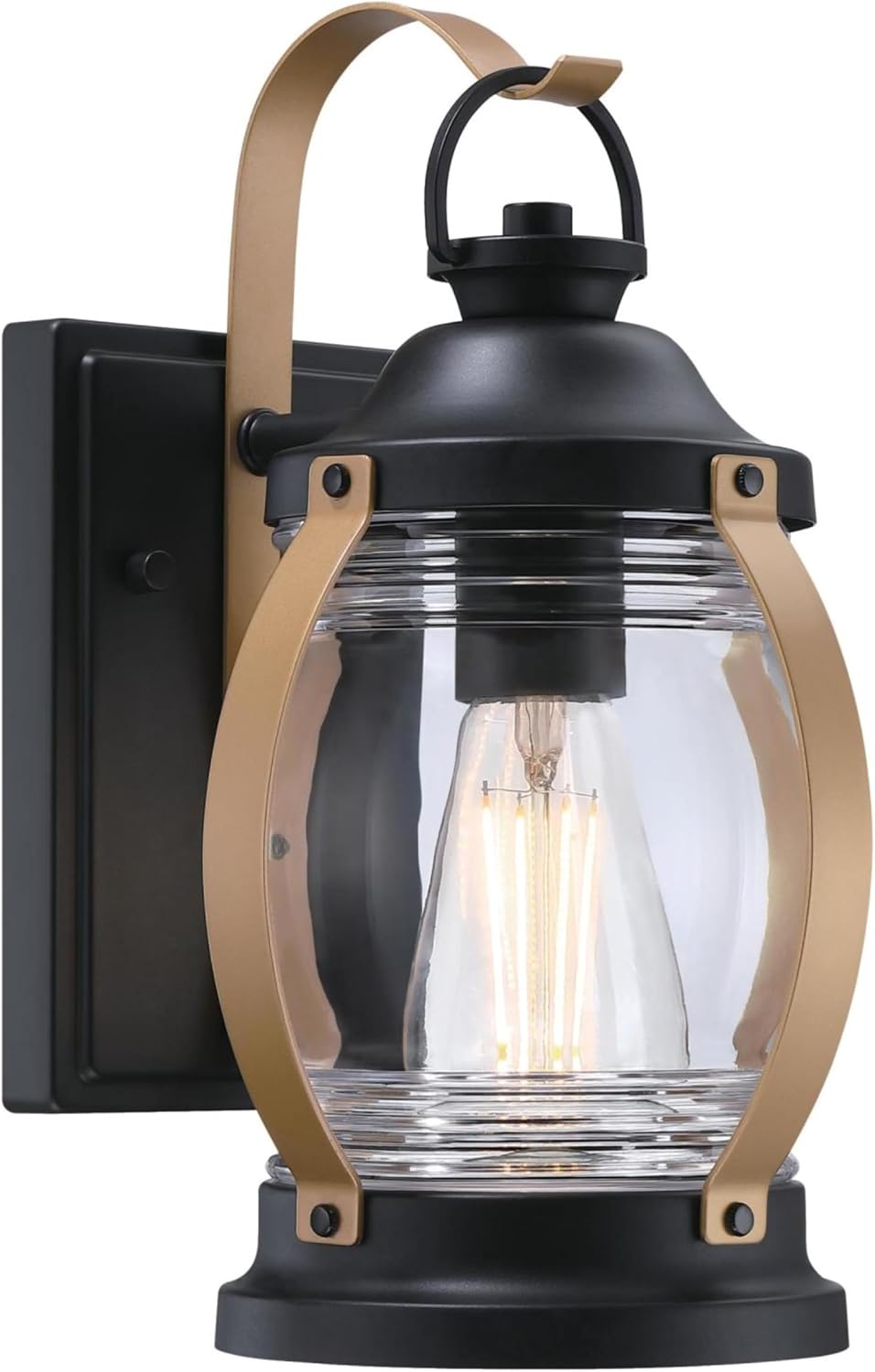 Westinghouse 61391EC Canyon Craftsman-Style One Light Outdoor Wall Fixture with Dusk to Dawn Sensor, Heirloom Brass Finish, Clear Glass