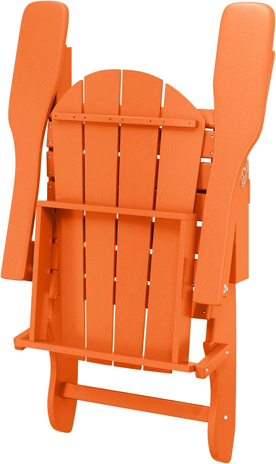 WO Home Furniture Laguna Folding Adirondack Chair, HDPE Patio Chair, All Weather Use Fire Pit Chair for Outdoor Garden, Backyard, Deck, Pool, Orange