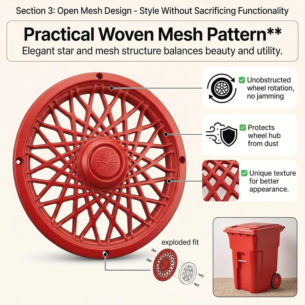 Trash Can Wheel Rims Set of 2, Decorative Covers for Garbage Bins (Gold)