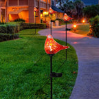 Bshine Solar Garden Decoration Outdoor Red Bird Lights, 2PCS Hand Blown Glass Waterproof Solar Light Stake Decorate Paths, Pathways, Lawns and Yards Art for Mom