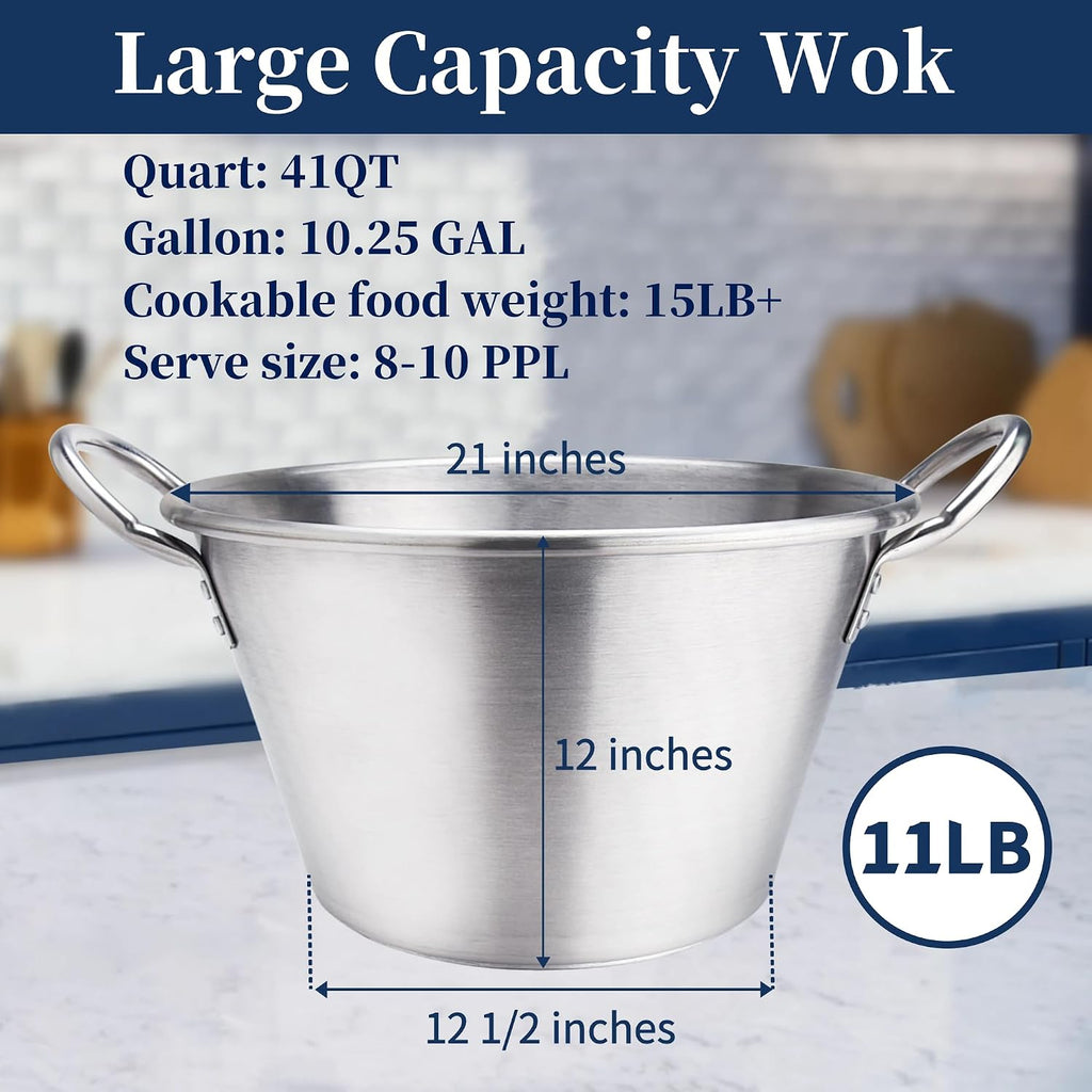 ARC Stainless Steel 41QT Mexican Cazo Para Carnitas, Large Outdoor Wok | Heavy Duty, Great for Carnitas and Braising, 21 Inches, Serve Size 8-10 PPL