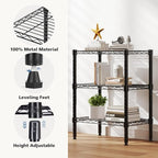 DUMOS 3-Tier Metal Wire Storage Shelves, Adjustable Standing Storage Rack Shelf, Heavy Duty Steel Shelving Unit Organizers for Kitchen Bathroom Pantry Garage, 23.2" W×13.4" D×30.3" H, Black