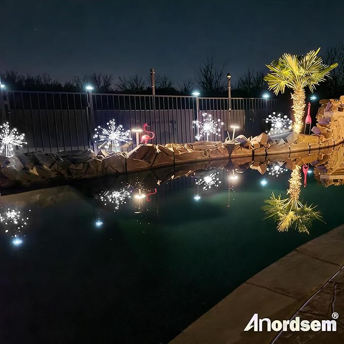 Anordsem Solar Fireworks Lights Outdoor: Garden Light Waterproof for Yard Outside - LED Starburst White Lighting Patio Path Decor 8 Pack - Gardening Gifts for Women Mom Homeowner