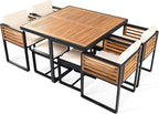 Merax 9 Pieces Outdoor Dining Set for 8 People, Acacia Wood Patio Furniture Sets with 1 Square Table, 4 Cushioned Chairs and 4 Ottomans for Backyard, Garden, Lawn, Poolside, Space Saving Design, Beige