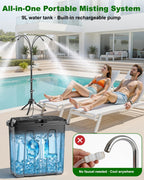 ausic portable misting system with stand, water cooling shown in use