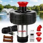 1HP Floating Pond Fountain Aerator, 15000GPH, 110V, Red | 304 Stainless Steel, Smart LCD Timer, Anti-Drift Base, 100 FT Copper Cord, Dual Fountain Nozzles