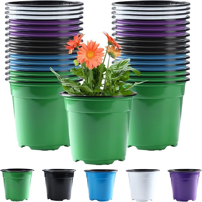 Oubest 30Pack Nursery Pots Plastic for Plants 6 inch Seedling with Drainage Holes Multicolor Flower Seed Starting Pots for Seedling Cutting Transplanting