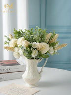rose bouquet artificial fake flowers eucalyptus plants silk, side view