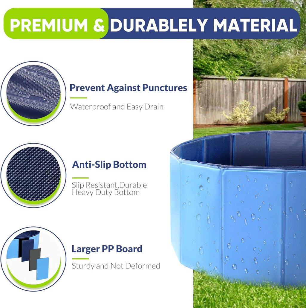 Dog Pool, Foldable Pet Swimming Pool with 6mm High-Strength PP Board, Hard Plastic Collapsible Doggy Pools for Small Dogs Kitty Duck,Non-Slip Doggie Bathtub Quick to Set Up and Drainage Hole(32x8in)