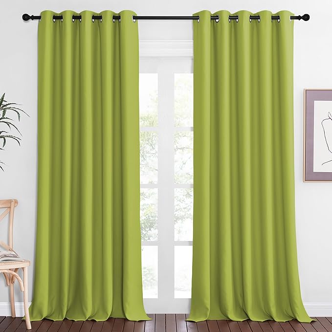 NICETOWN Blackout Curtains 84 Inch Length, Thermal Insulated Curtains for Bedroom Grommet Energy Saving Room Darkening Drapes for Living Room Window, 1 Panel, Fresh Green, 66" W x 102" L