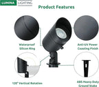 Lumina Lighting® 4W Landscape Lighting 12V Landscape Lights Low Voltage Landscape Spotlights Warm White Waterproof Outdoor Replaceable LED Bulb for Garden, Lawn, Porch, Patio and Yard(Black, 2-Pack)