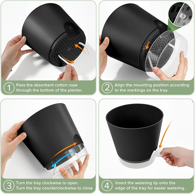 GARDIFE 2026 Upgraded Self Watering Plant Pots with Drainage Hole, 7/6.5/6/5.5/5/4 Inch Flower Planting Containers for House Plants, African Violet, Flowers, Cactus (Black, 7+6.5+6+5.5+5+4 inch)