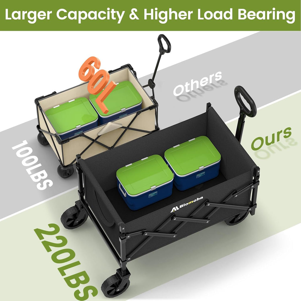 blomoba folding wagon cart with wheels, 220lbs utility shown in use