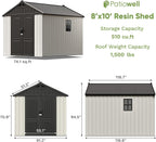 patiowell 8x10 ft resin outdoor storage shed with showing dimensions