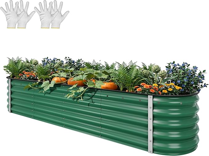 YITAHOME 17" Tall 9 in 1 Large Raised Garden Bed Kit, 8x2x1.4ft Galvanized Metal Planter Box with Gloves & Safety Rubber, Outdoor Above Ground Planters for Plants Vegetables Flowers, Green